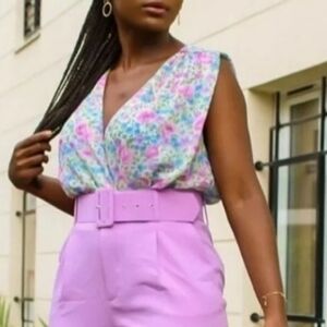 Zara Floral Sleeveless Wrap bodysuit